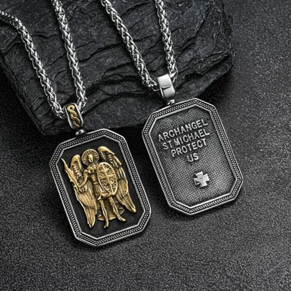 St. Michael Archangel Pendant Necklace -Sword and Shield - Protection Amulet